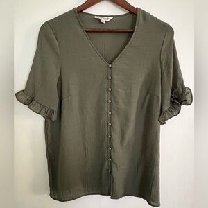 Nanette Lepore Short Ruffle Sleeve Faux Decorative Button Blouse, Size M